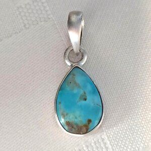 Turquoise Stone Sterling Silver 925 Teardrop Pendant Southwest Jewelry